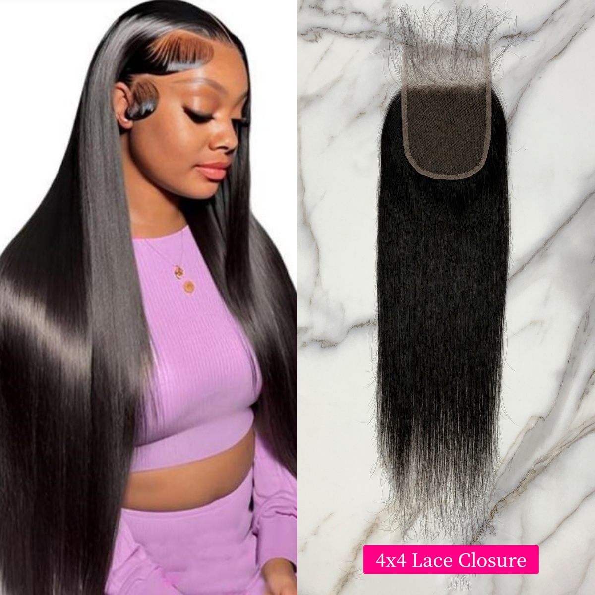 10″ – 20″ Natural Black Color Straight Human Hair 4*4 Lace Closure
