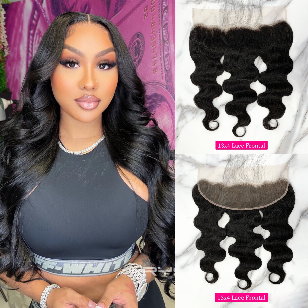 10″ – 20″ Natural Black Color Body Wave Human Hair 13*4 Lace Frontal with Pre Plucked Natural Hairline
