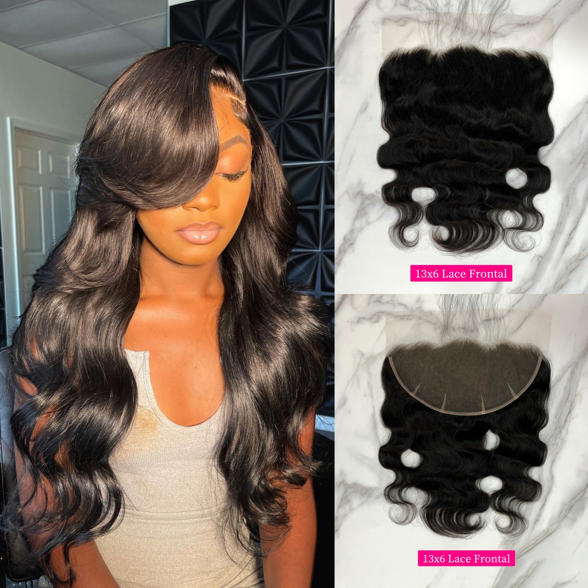 10″ – 20″ Natural Black Color Body Wave Human Hair 13*6 Lace Frontal with Pre Plucked Natural Hairline