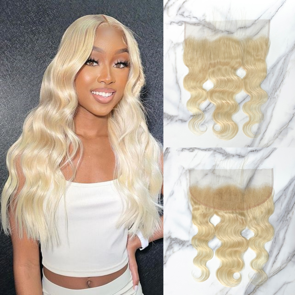 10″ – 20″ #613 Color Body Wave Human Hair 13*4 Lace Frontal with Pre Plucked Natural Hairline