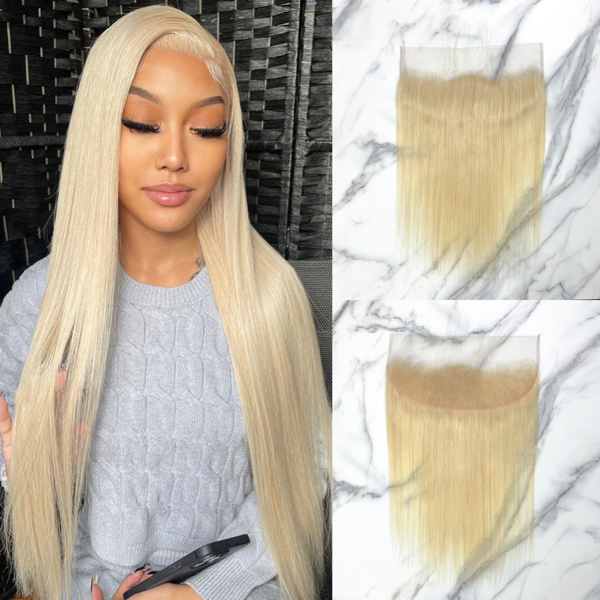 10″ – 20″ #613 Color Straight Human Hair 13*4 Lace Frontal with Pre Plucked Natural Hairline