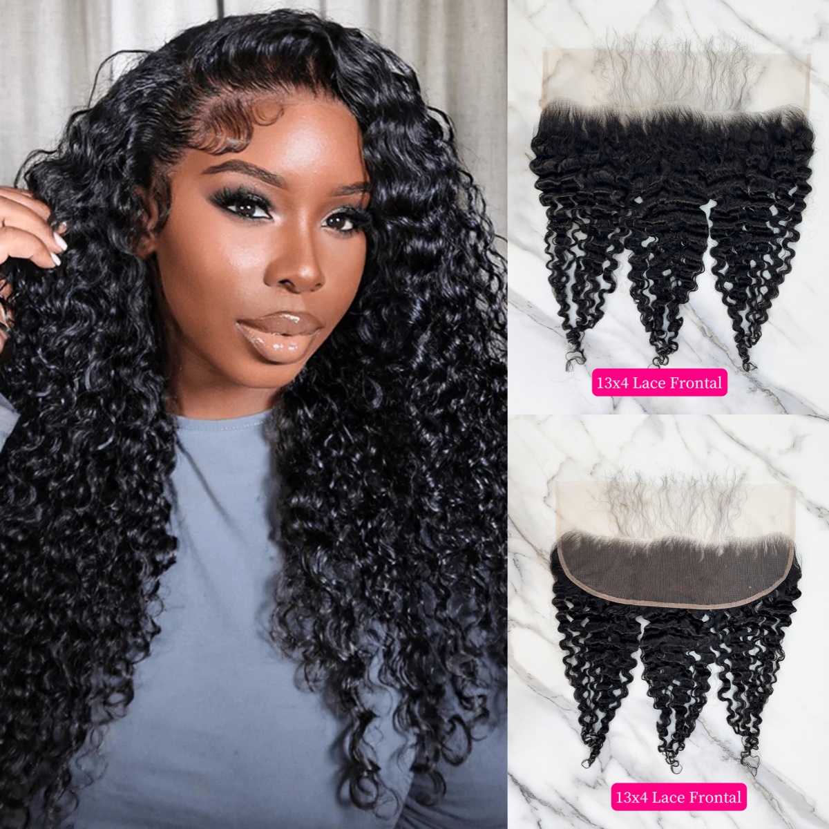 10″ – 20″ Natural Black Color Burmese Curly Human Hair 13*4 Lace Frontal with Pre Plucked Natural Hairline