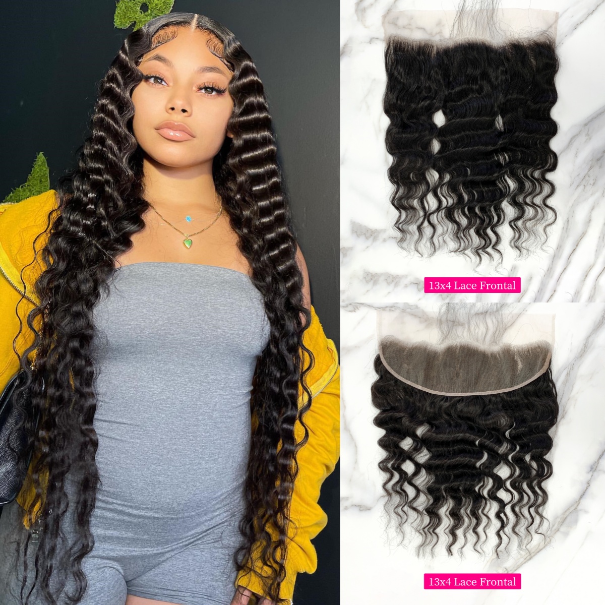 10″ – 20″ Natural Black Color Pineapple Wave Human Hair 13*4 Lace Frontal with Pre Plucked Natural Hairline