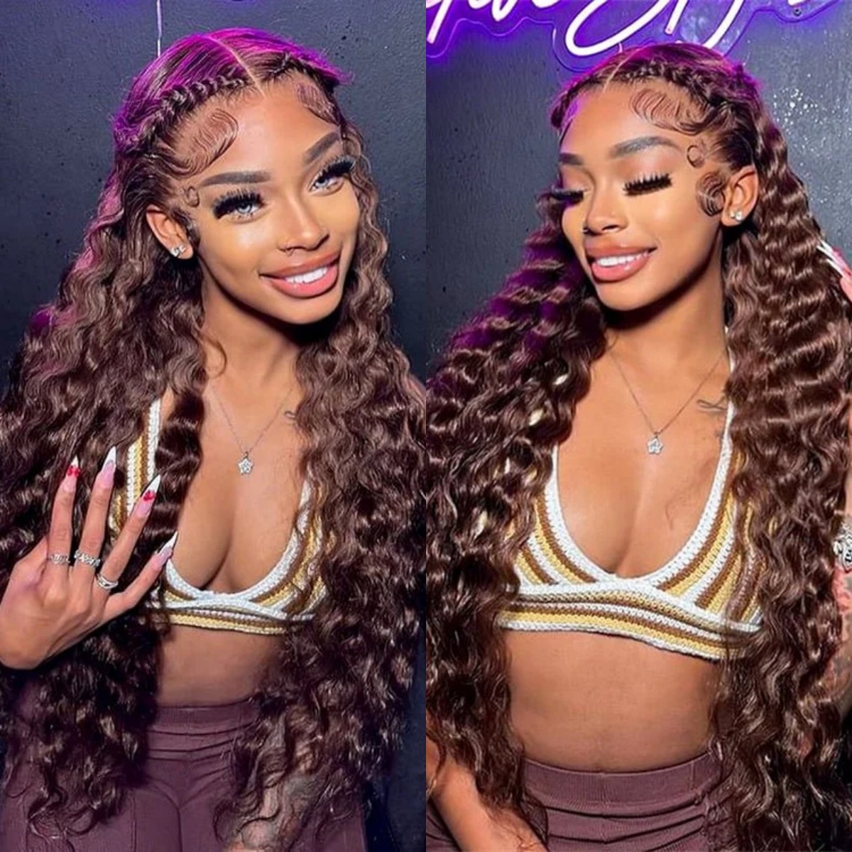 10″ – 40″ Dark Brown Color Loose Deep Wave Human Hair Lace Front Wig