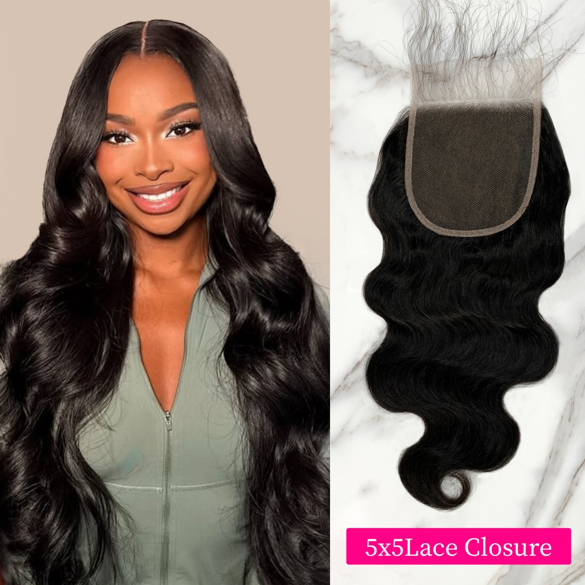 10″ – 20″ Natural Black Color Body Wave Human Hair 5*5 Lace Closure