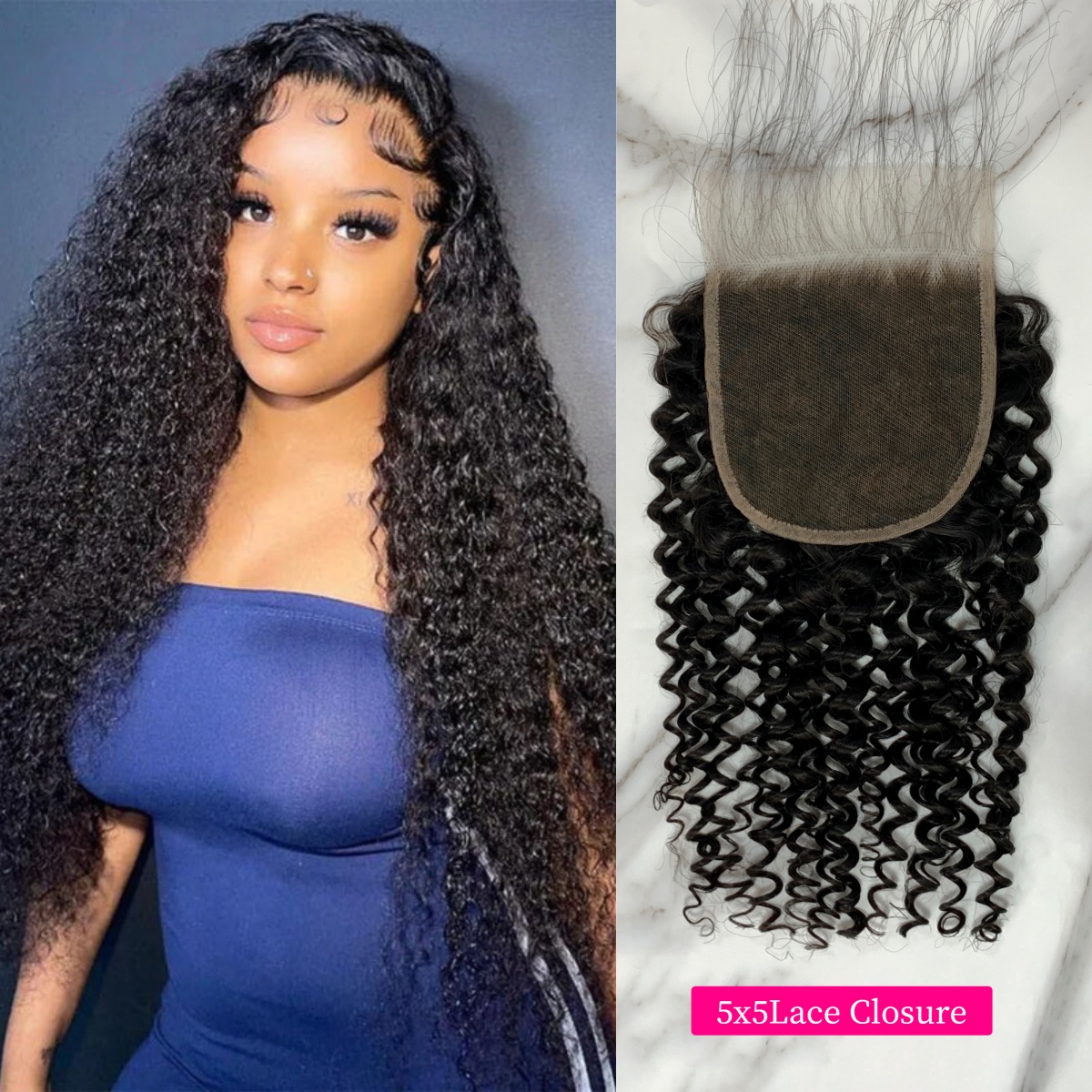 10″ – 20″ Natural Black Color Deep Curly Human Hair 5*5 Lace Closure