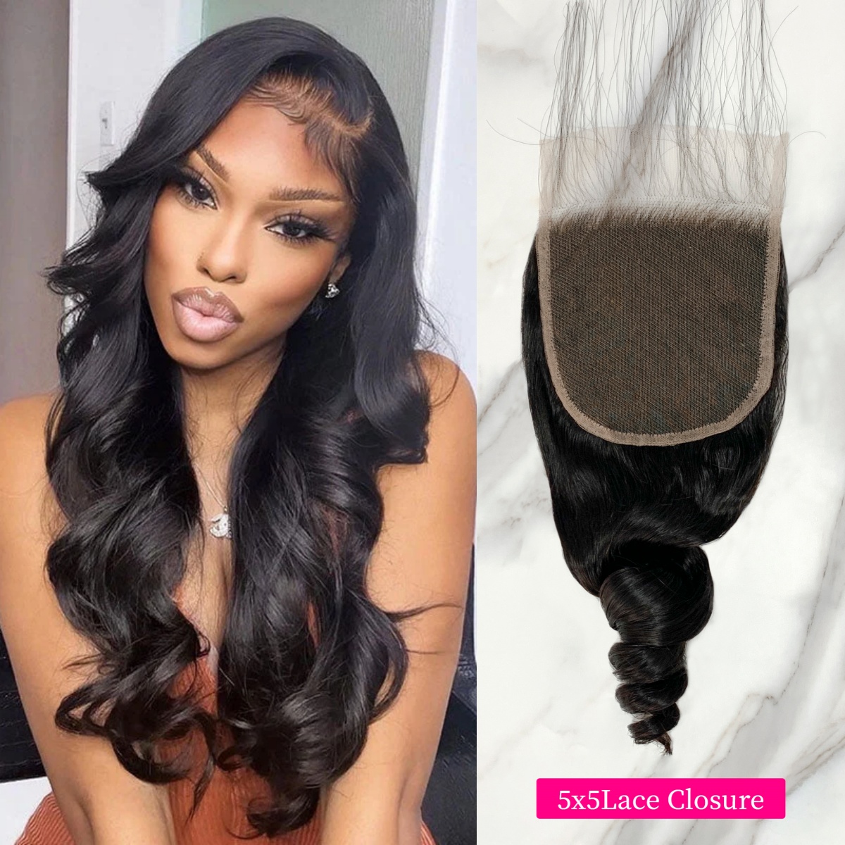 10″ – 20″ Natural Black Color Loose Wave Human Hair 5*5 Lace Closure