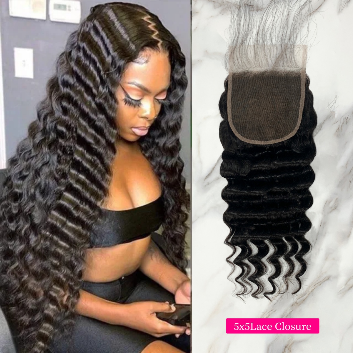 10″ – 20″ Natural Black Color Pineapple Wave Human Hair 5*5 Lace Closure
