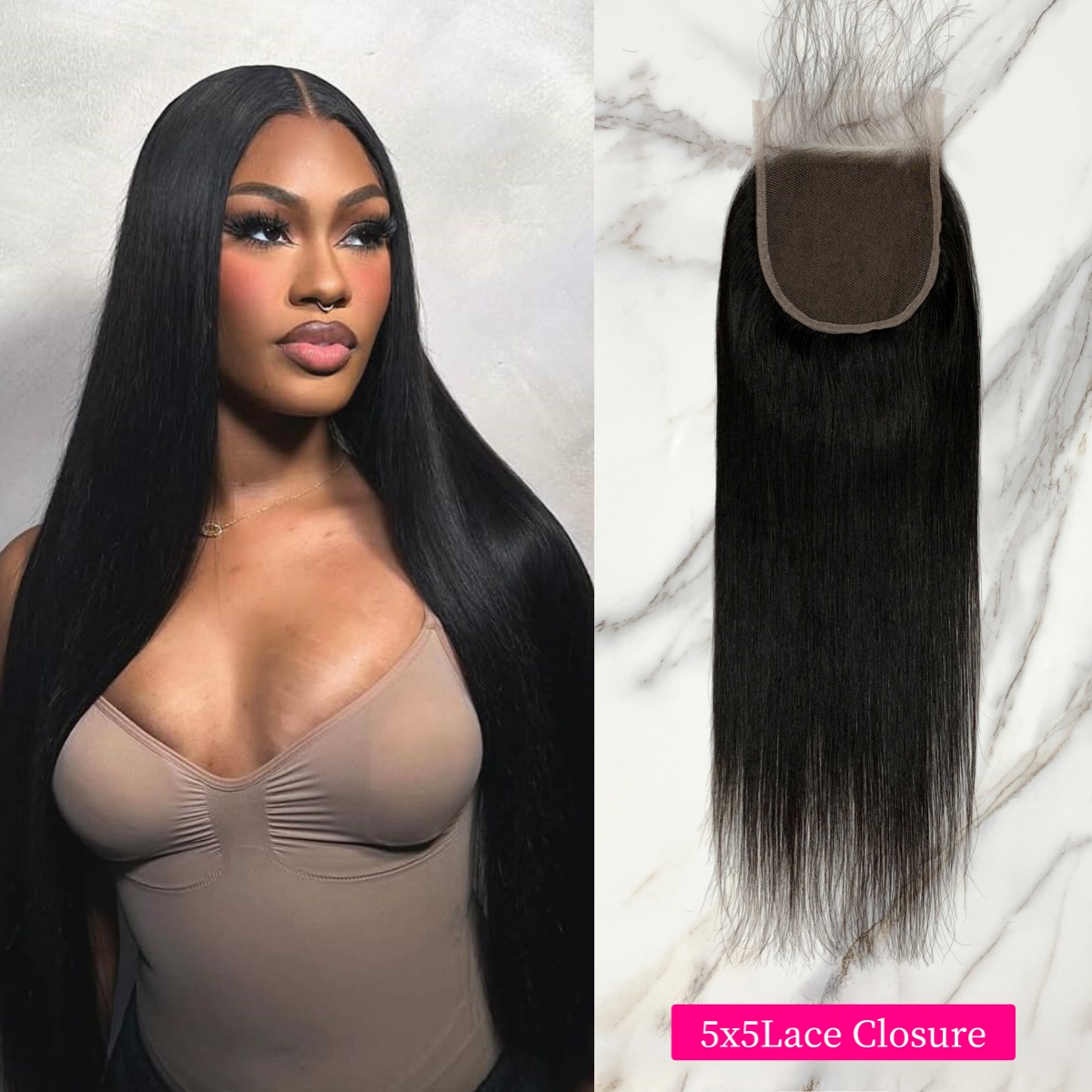 10″ – 20″ Natural Black Color Straight Human Hair 5*5 Lace Closure