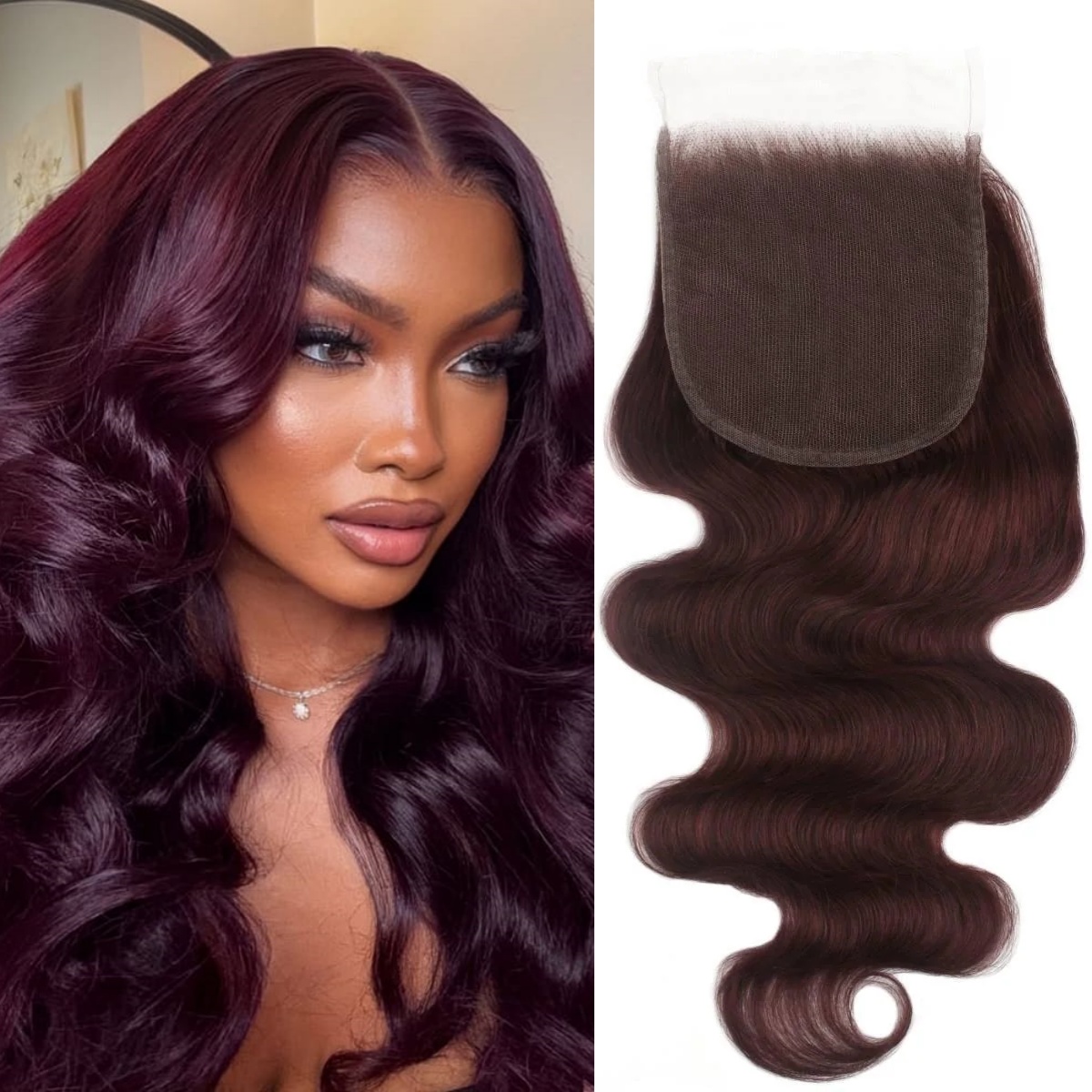 10″ – 20″ Burgundy Color Body Wave Human Hair 5*5 Lace Closure