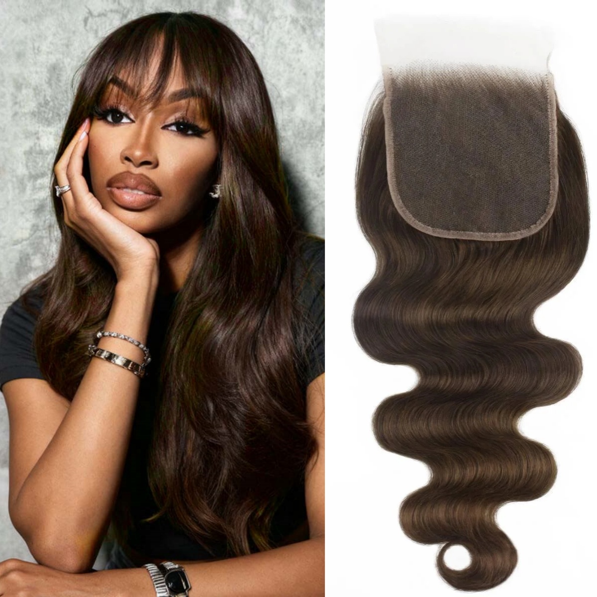 10″ – 20″ Medium Brown Color Body Wave Human Hair 5*5 Lace Closure