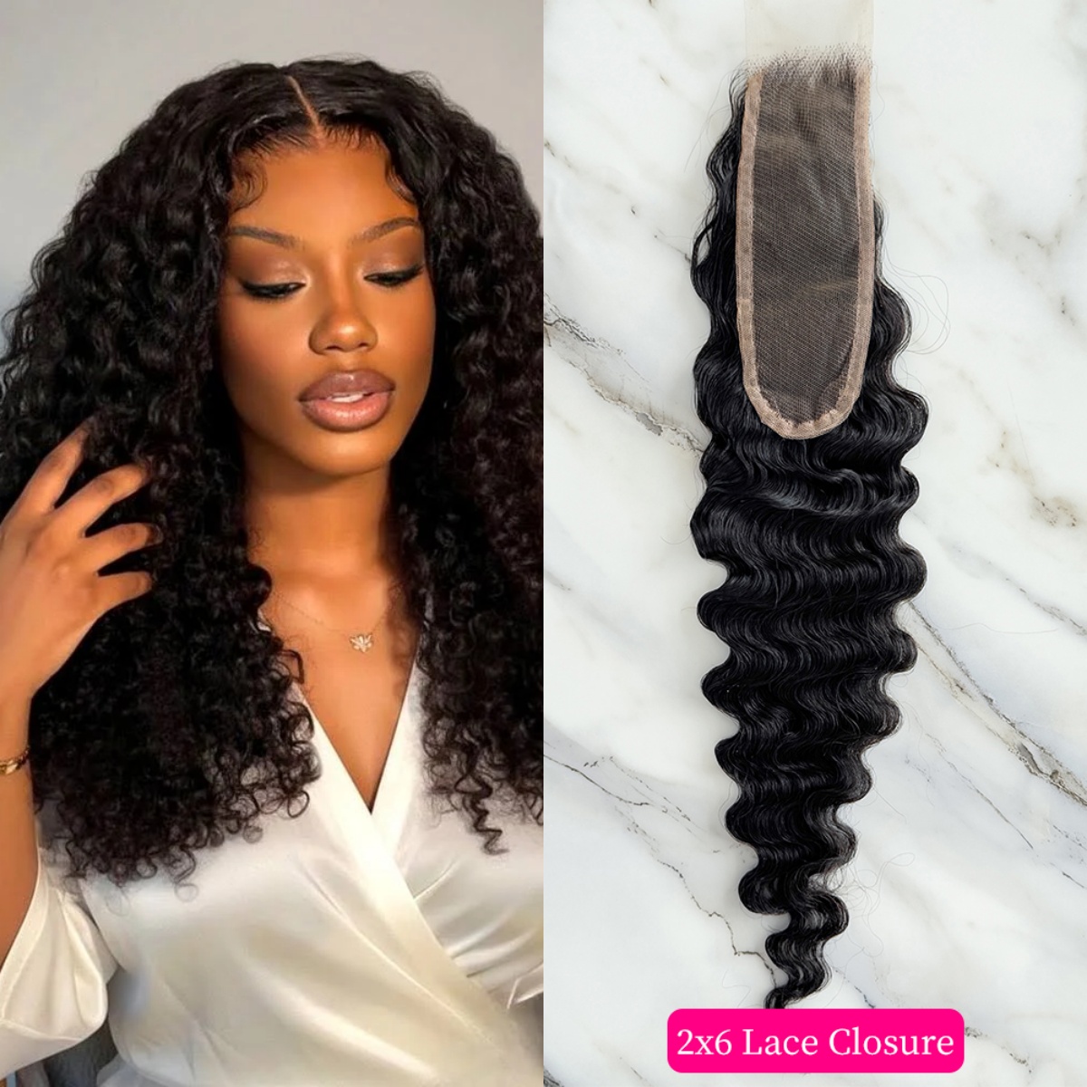 10″ – 20″ Natural Black Color Burmese Curly Human Hair 2*6 Lace Closure