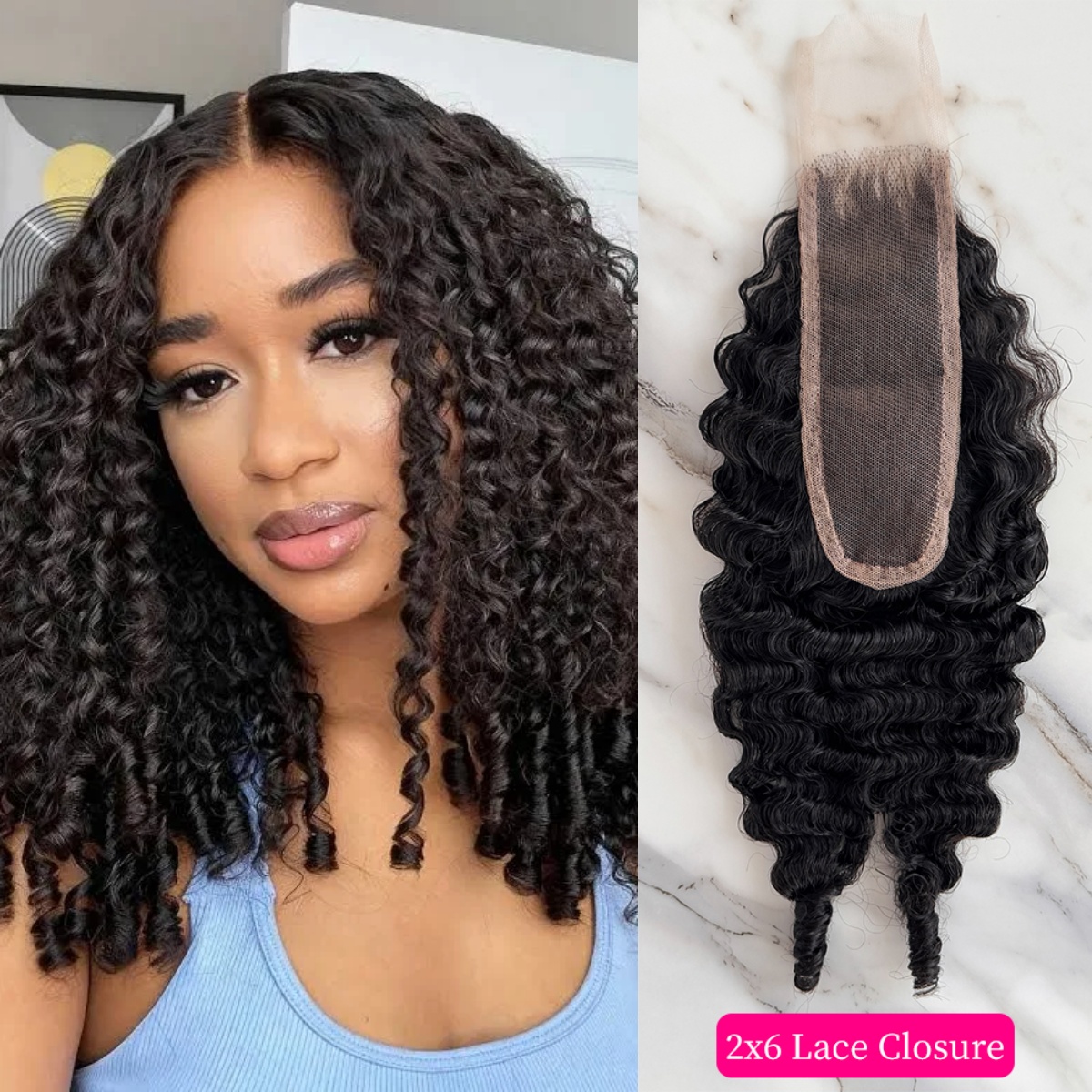 10″ – 20″ Natural Black Color Burmese Wave Human Hair 2*6 Lace Closure