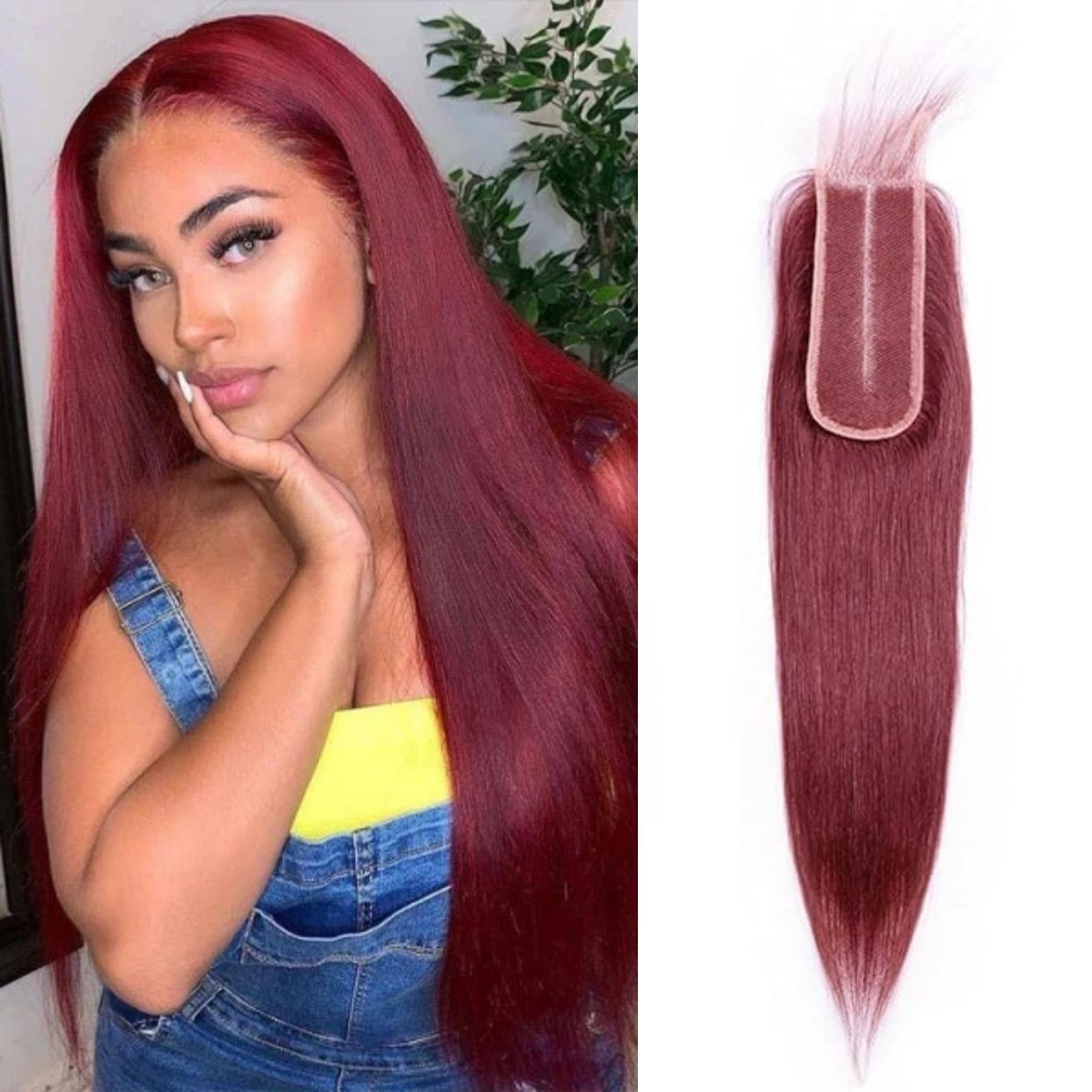 10″ – 20″ #99J Color Natural Straight Human Hair 2*6 Lace Closure