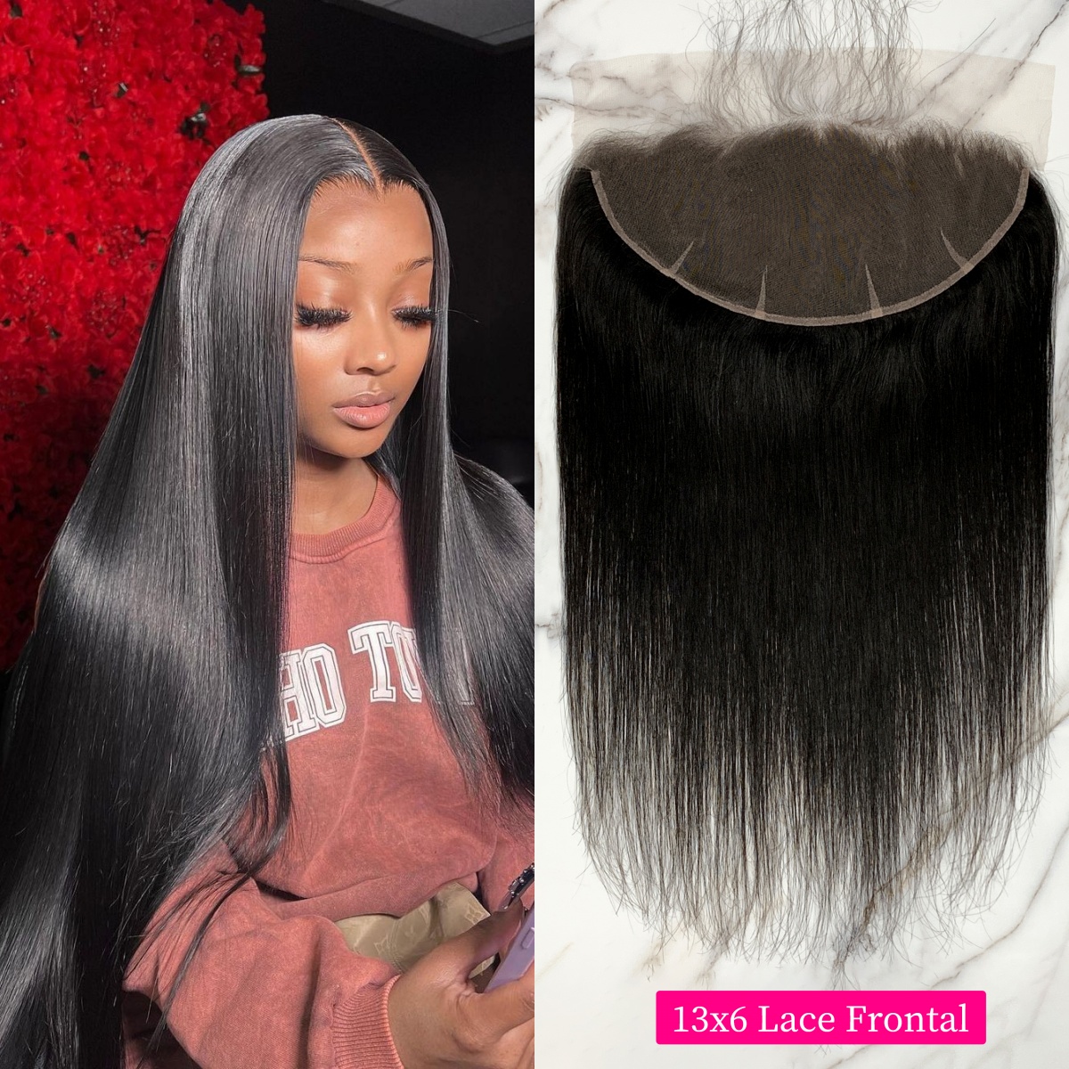 10″ – 20″ Natural Black Color Straight Human Hair 13*6 Lace Frontal with Pre Plucked Natural Hairline
