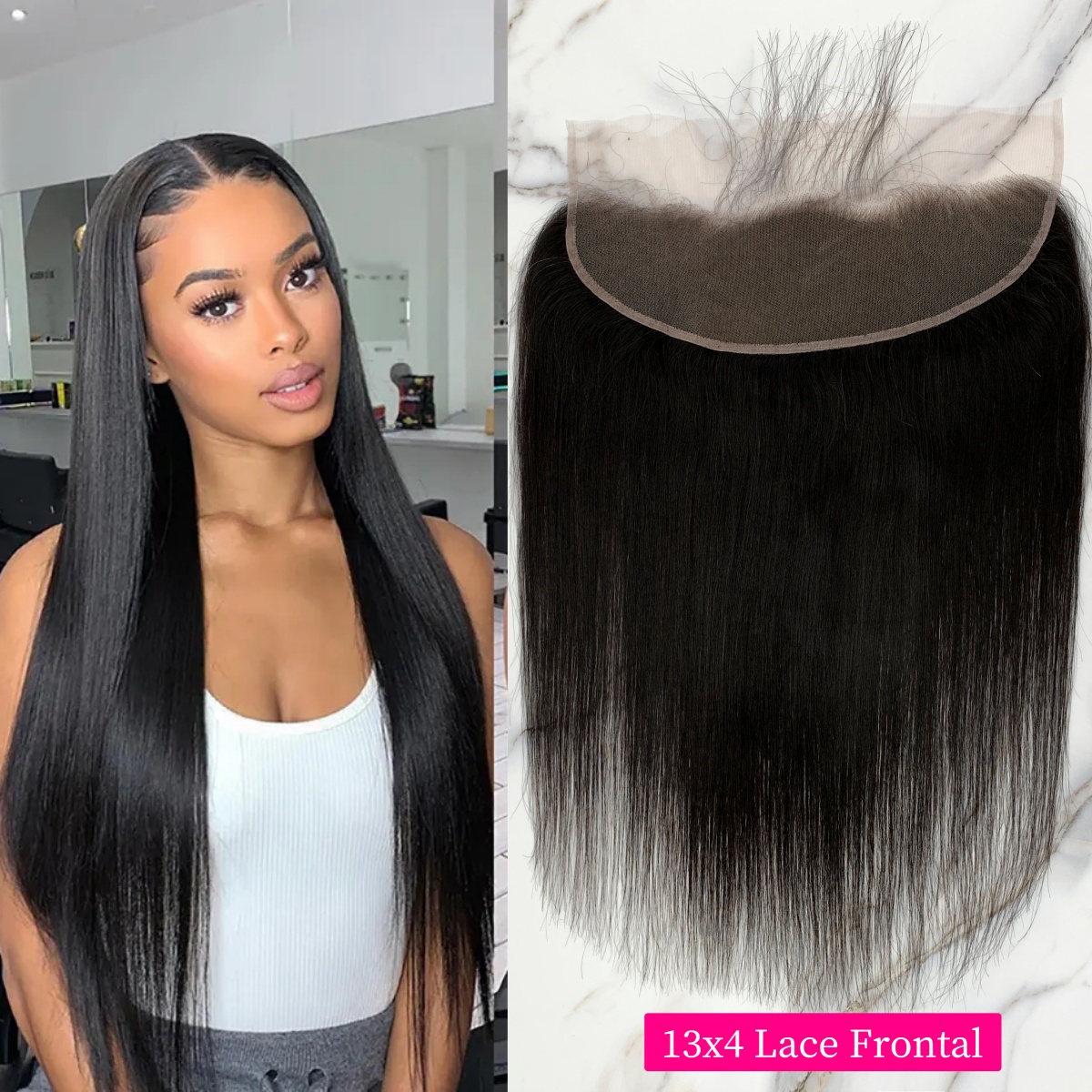 10″ – 20″ Natural Black Color Straight Human Hair 13*4 Lace Frontal with Pre Plucked Natural Hairline