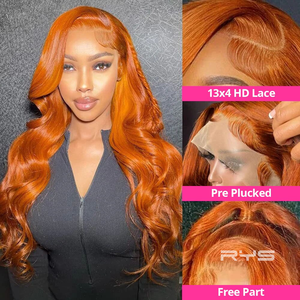10″ – 40″ Ginger Color Body Wave Human Hair Lace Front Wig