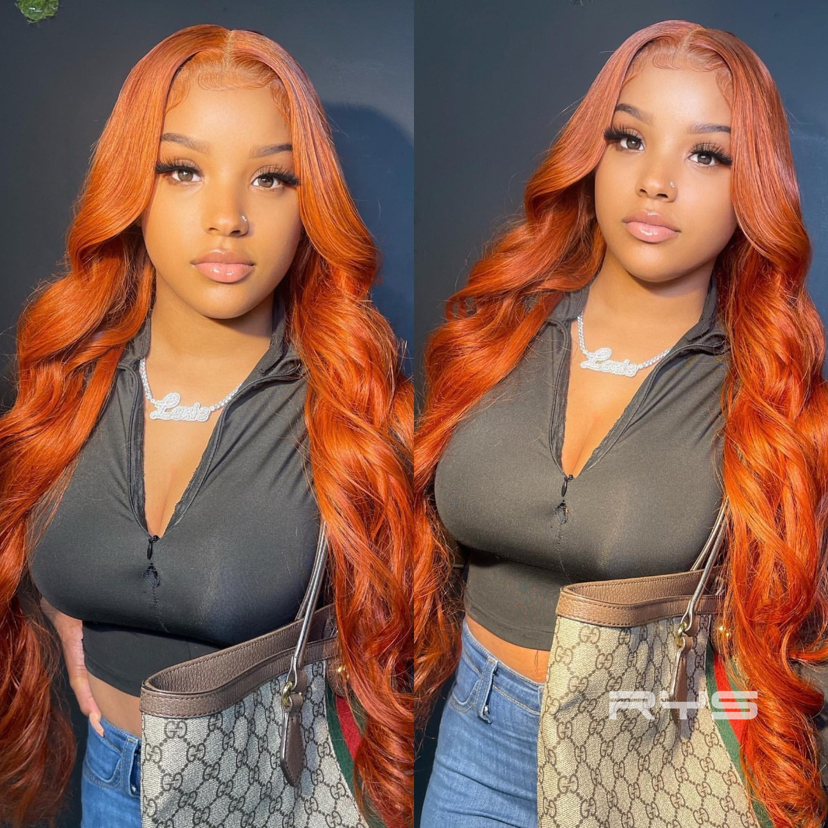 10″ – 40″ Ginger Color Body Wave Human Hair Lace Front Wig