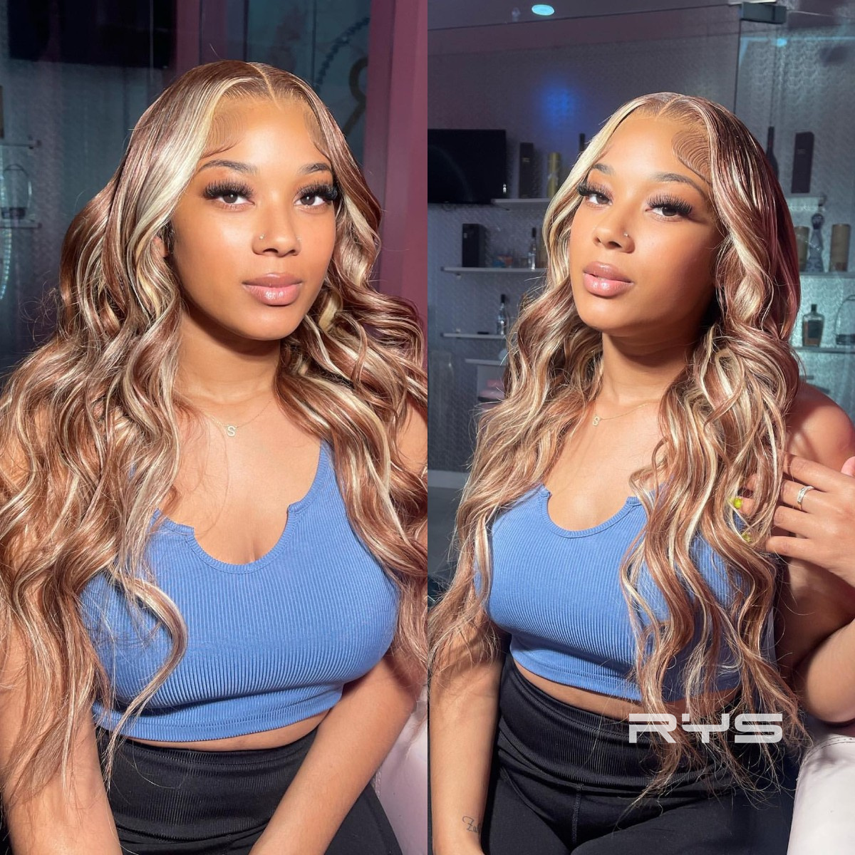 10″ – 40″ Highlight Color Body Wave Human Hair Lace Front Wig
