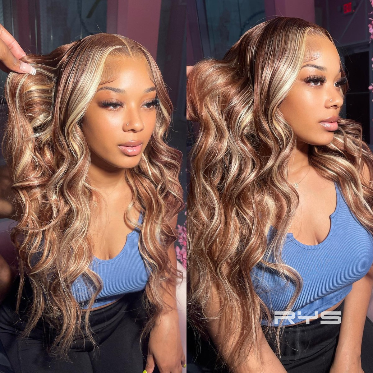 10″ – 40″ Highlight Color Body Wave Human Hair Lace Front Wig