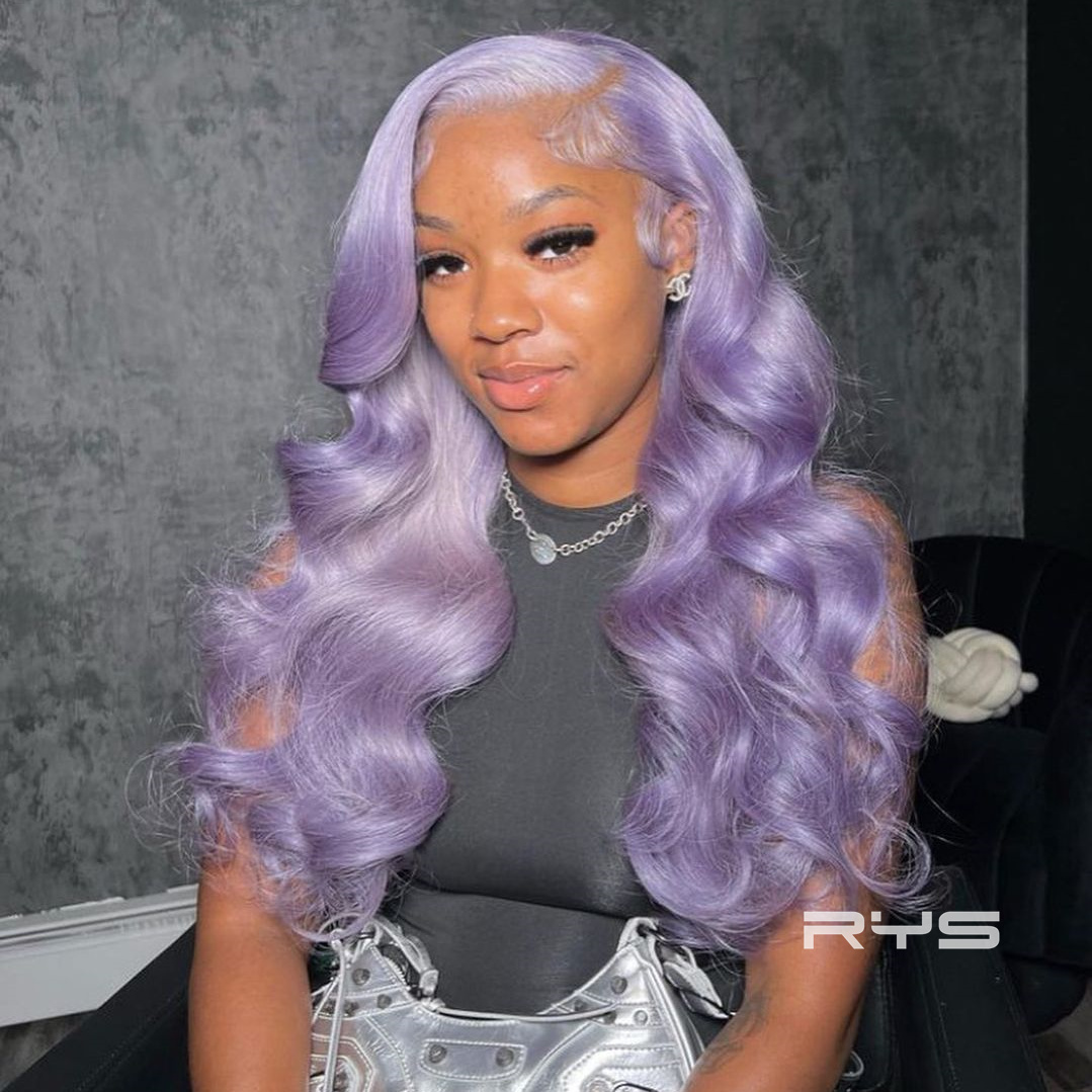 10″ – 40″ Lavender Light Purple Color Body Wave Human Hair Lace Front Wig