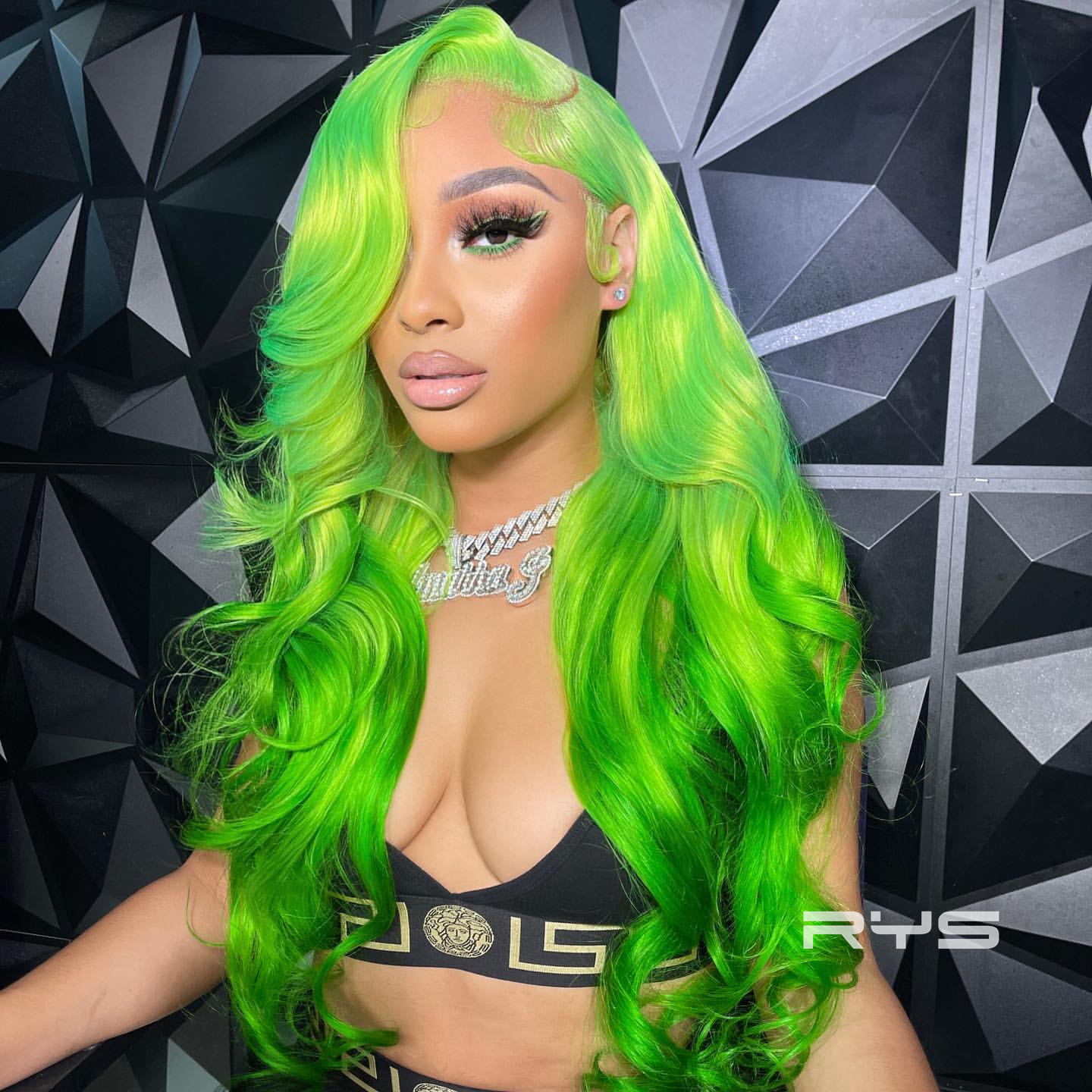 10″ – 40″ Neon Green Color Body Wave Human Hair Lace Front Wig