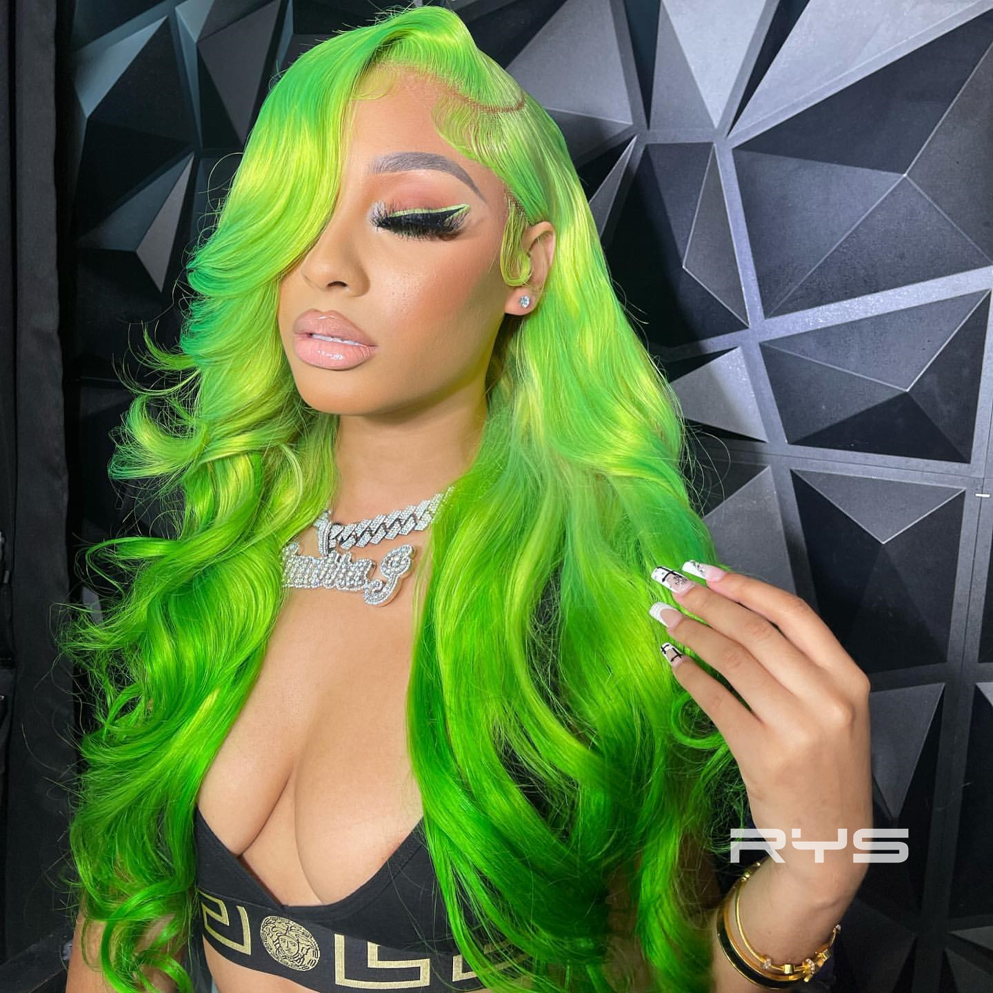 10″ – 40″ Neon Green Color Body Wave Human Hair Lace Front Wig
