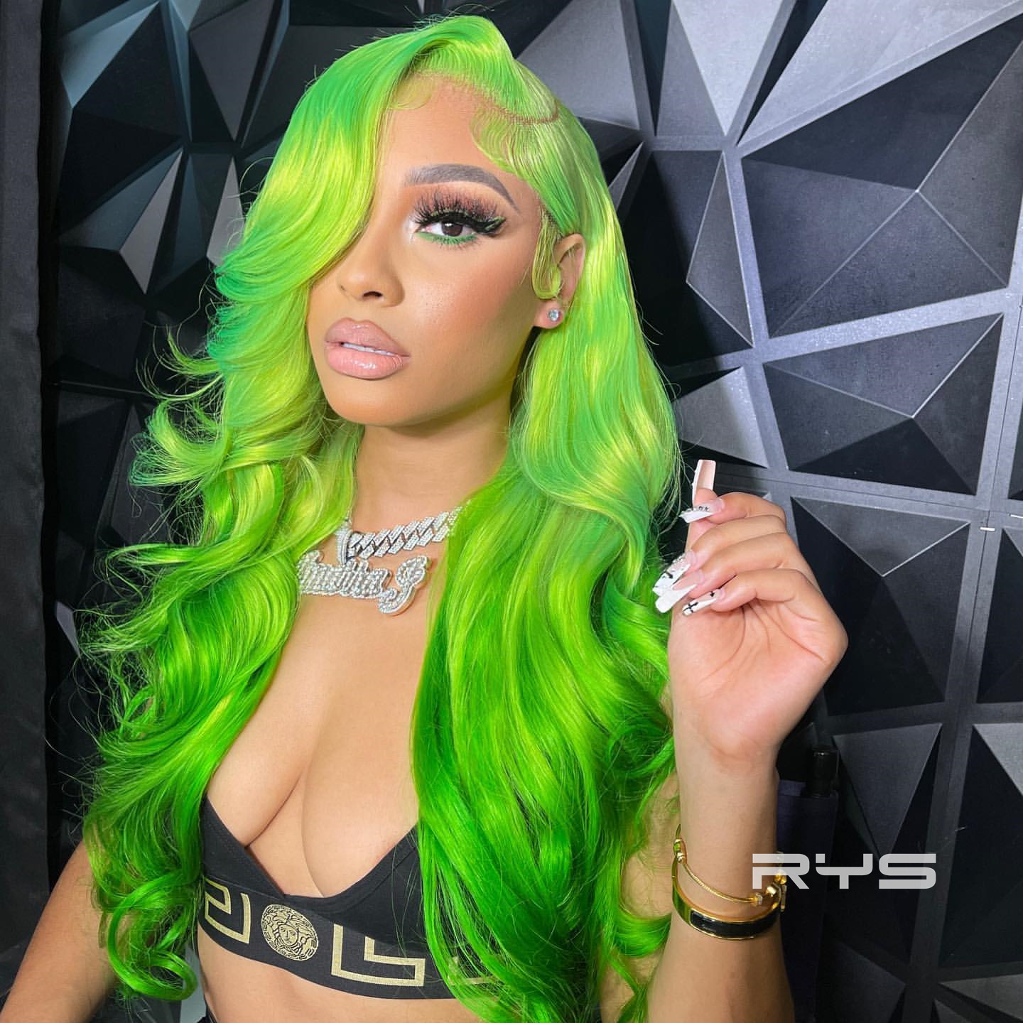 10″ – 40″ Neon Green Color Body Wave Human Hair Lace Front Wig