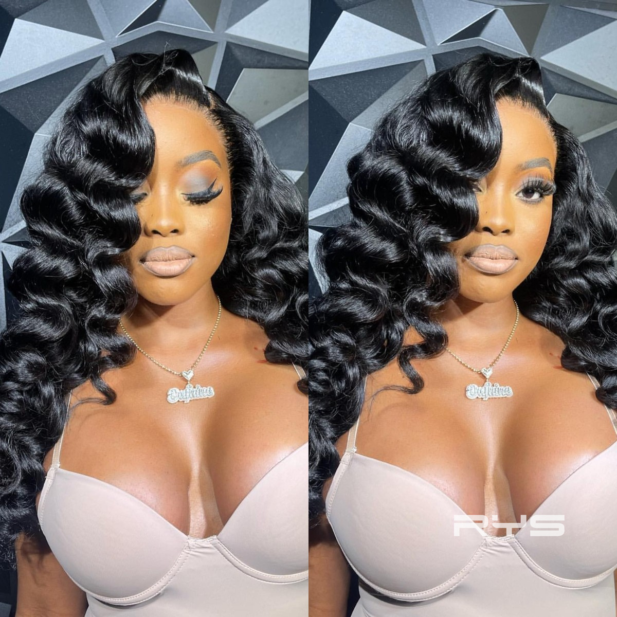 10″ – 40″ Natural Black Color Loose Deep Wave Human Hair Lace Front Wig