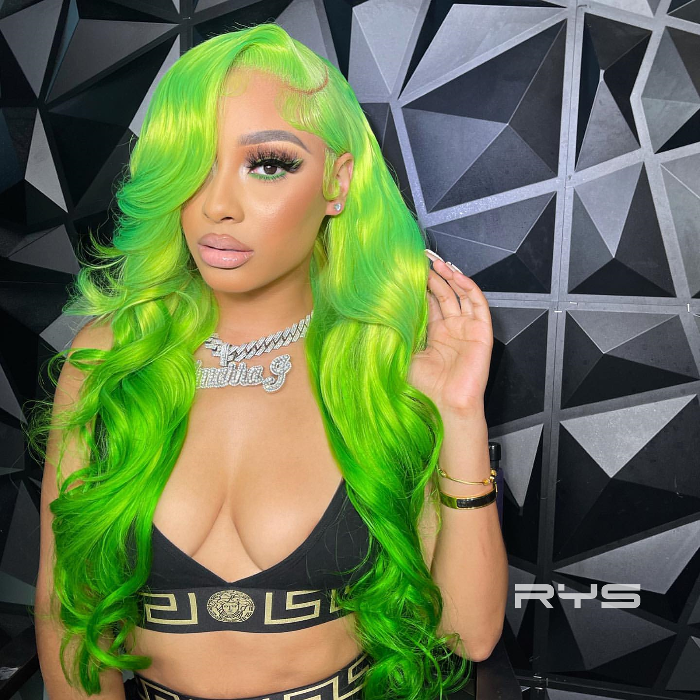 10″ – 40″ Neon Green Color Body Wave Human Hair Lace Front Wig