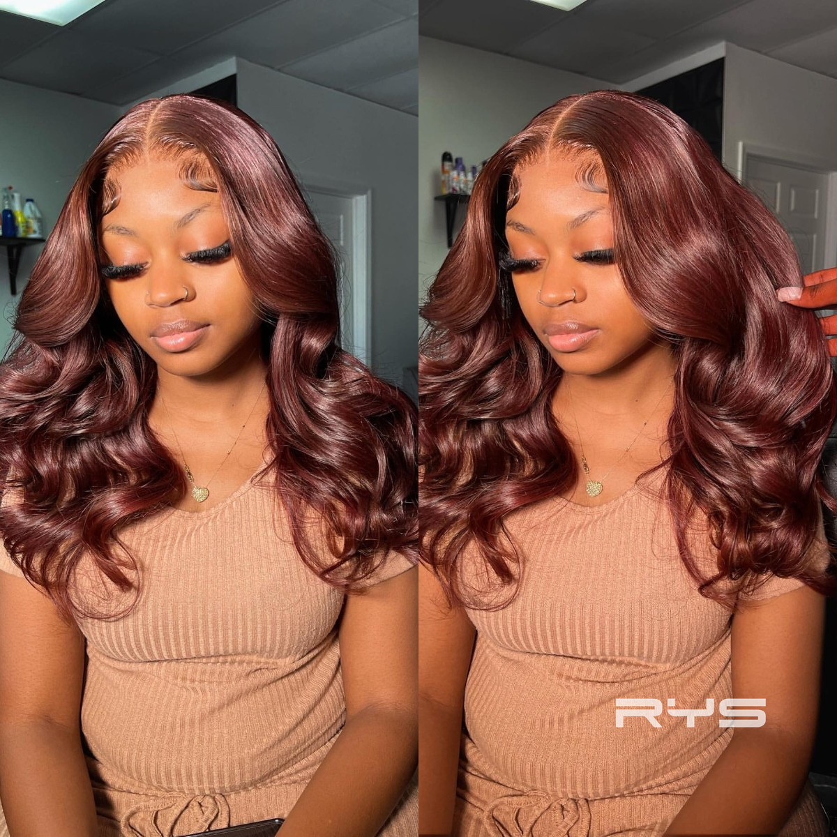 10″ – 40″ #99J & Burgundy Color Body Wave Human Hair Lace Front Wig