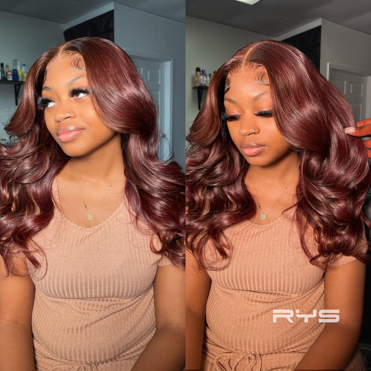 10″ – 40″ #99J & Burgundy Color Body Wave Human Hair Lace Front Wig