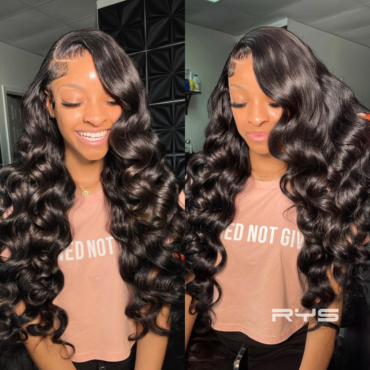 10″ – 40″ Natural Black Color Loose Deep Wave Human Hair Lace Front Wig