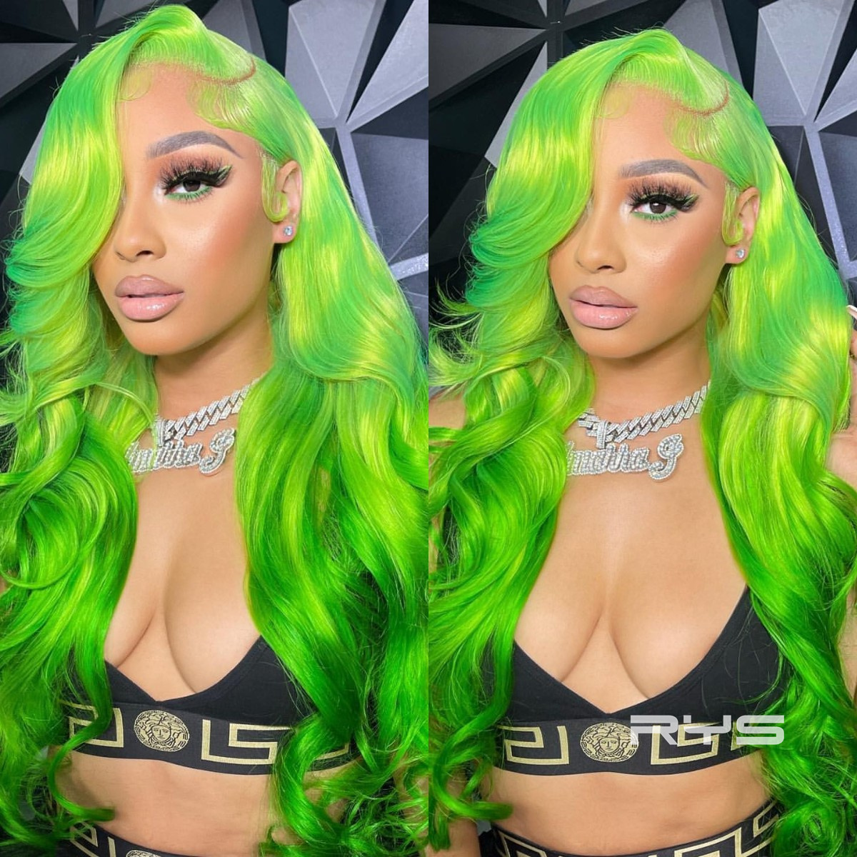 10″ – 40″ Neon Green Color Body Wave Human Hair Lace Front Wig