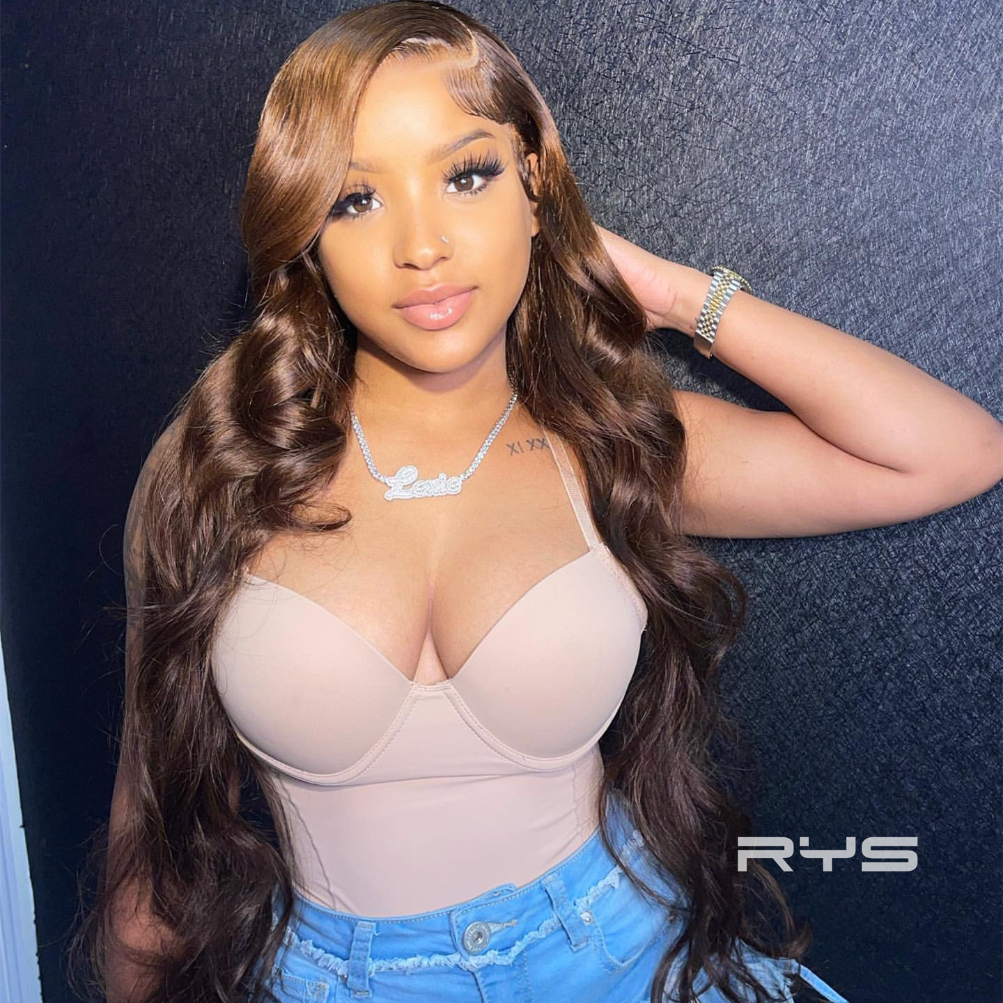 10″ – 40″ Chocolate Brown Body Wave Human Hair Lace Front Wig