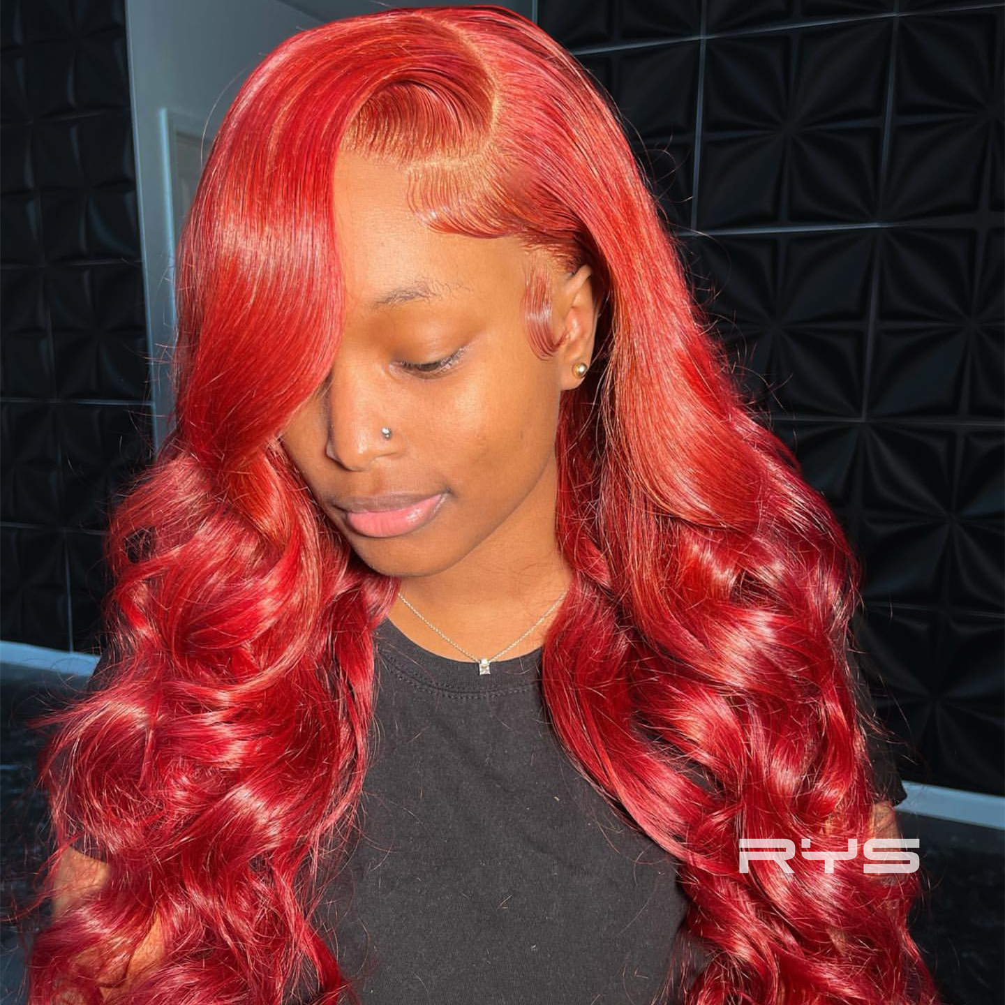 10″ – 40″ Bright Red Color Body Wave Human Hair Lace Front Wig
