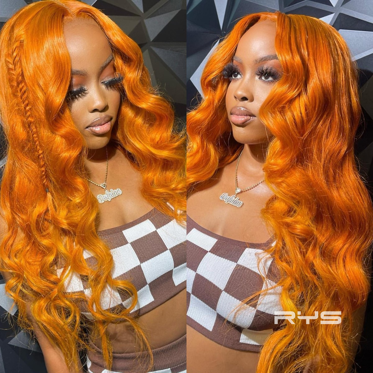 10″ – 40″ Bright Ginger Color Body Wave Human Hair Lace Front Wig