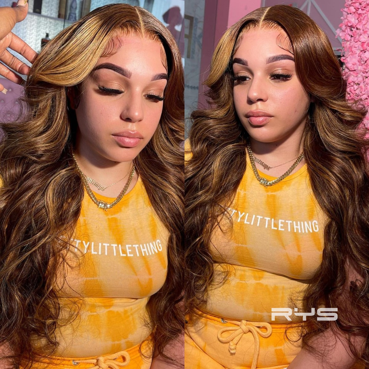 10″ – 40″ Highlight Color Body Wave Human Hair Lace Front Wig
