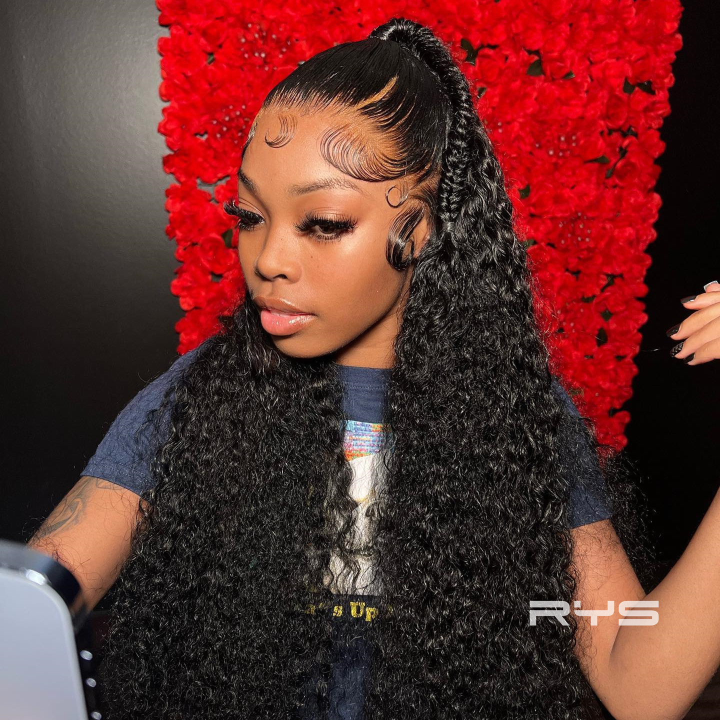 10″ – 40″ Natural Black Color Jerry Curly Human Hair Lace Front Wig
