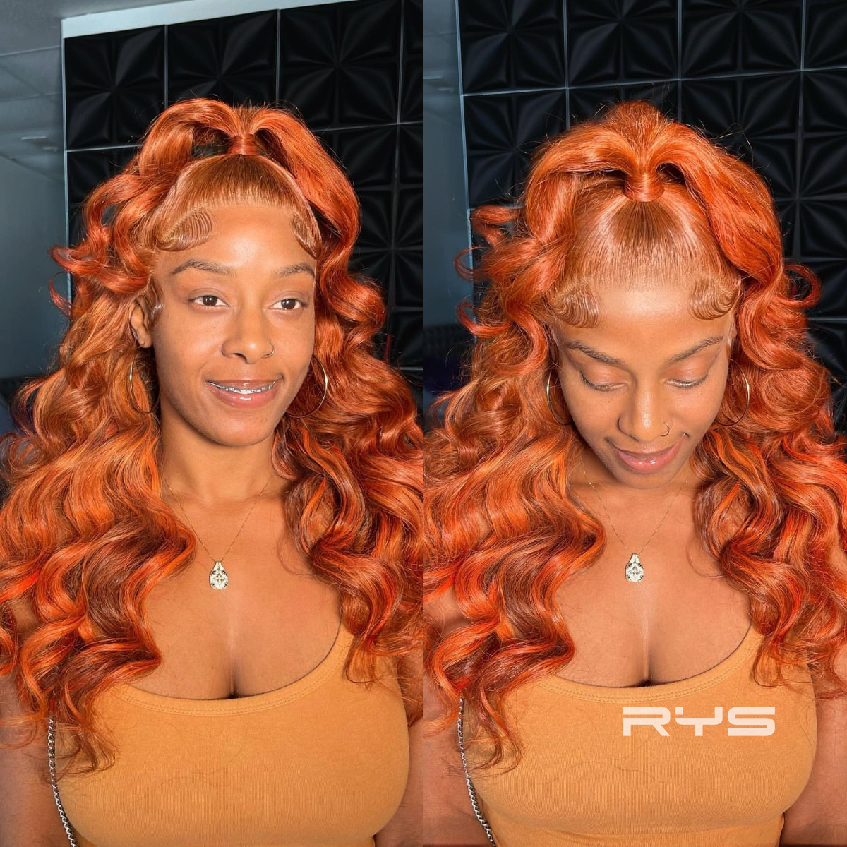 10″ – 40″ Ginger Color Loose Deep Wave Human Hair Lace Front Wig