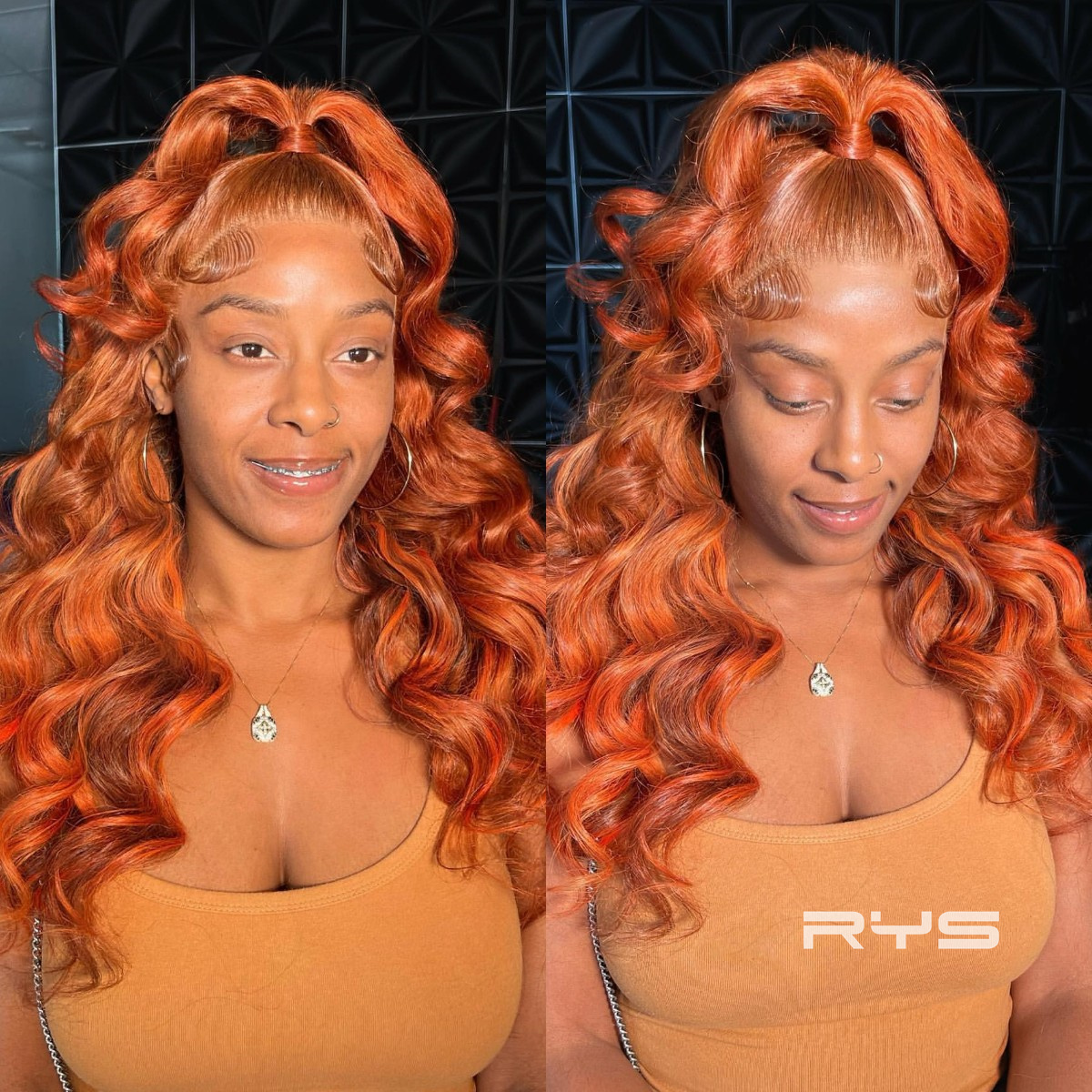 10″ – 40″ Ginger Color Loose Deep Wave Human Hair Lace Front Wig