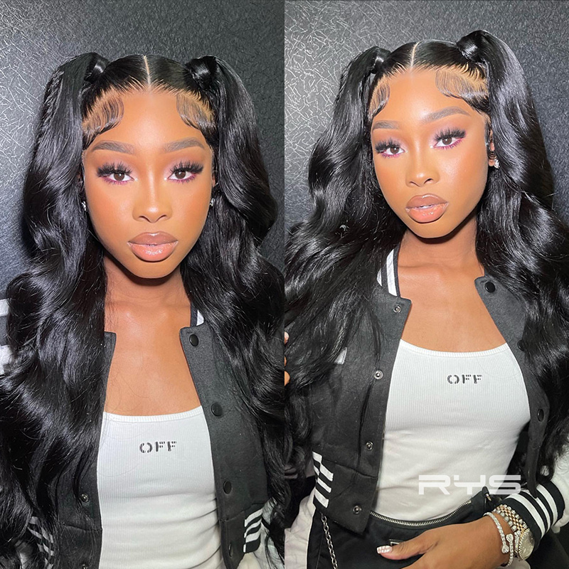 10″ – 40″ Natural Black Color Body Wave Human Hair Lace Front Wig