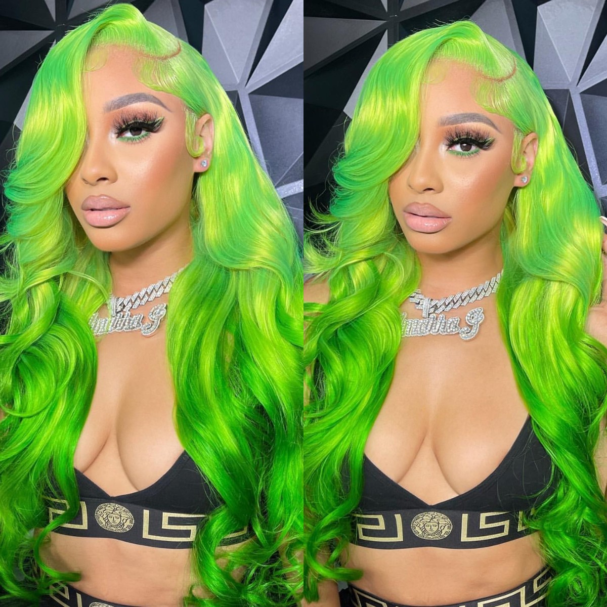10″ – 40″ Neon Green Color Body Wave Human Hair Lace Front Wig