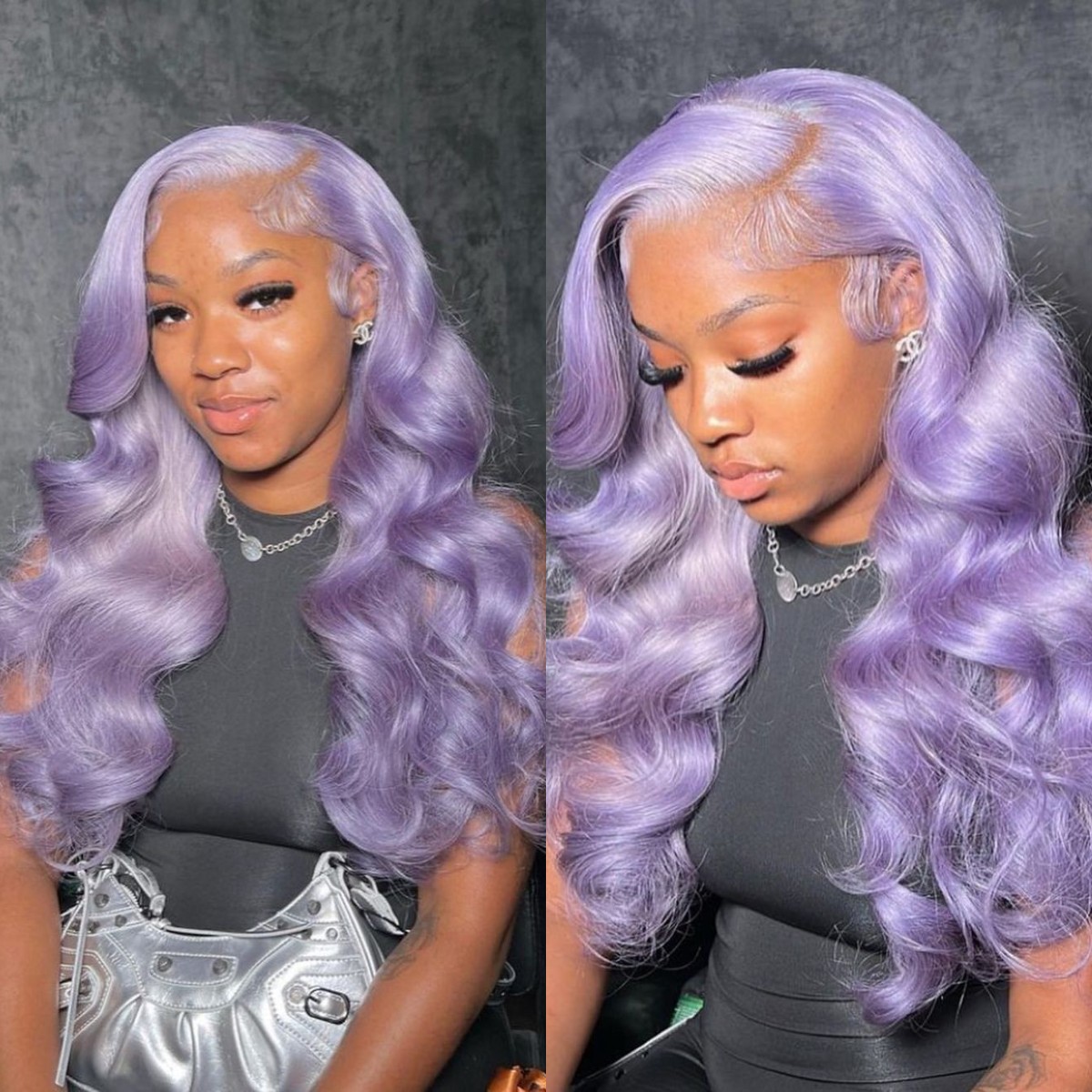 10″ – 40″ Lavender Light Purple Color Body Wave Human Hair Lace Front Wig