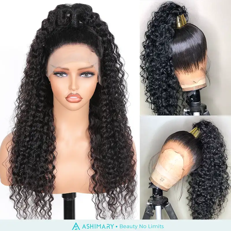 10″ – 30″ Natural Color Water Wave Human Hair Full Lace Wig