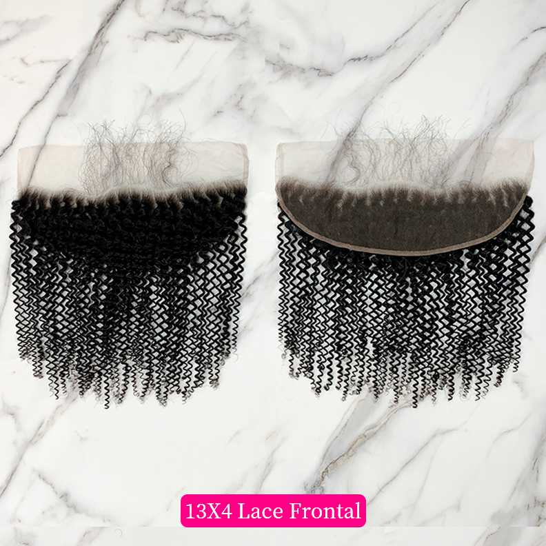 Natural Black Color Kinky Curly 3 Bundles with 13*4 Lace Frontal