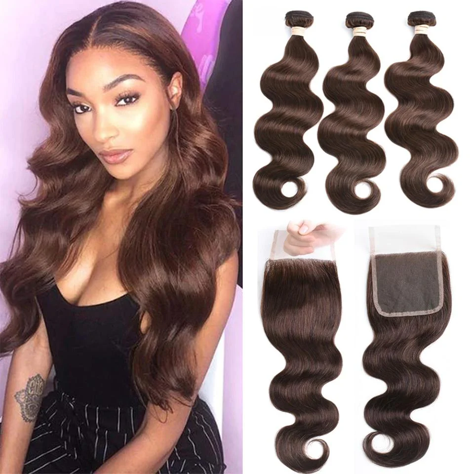 #4 Color Body Wave 3 Bundles with 4*4 Lace Closure