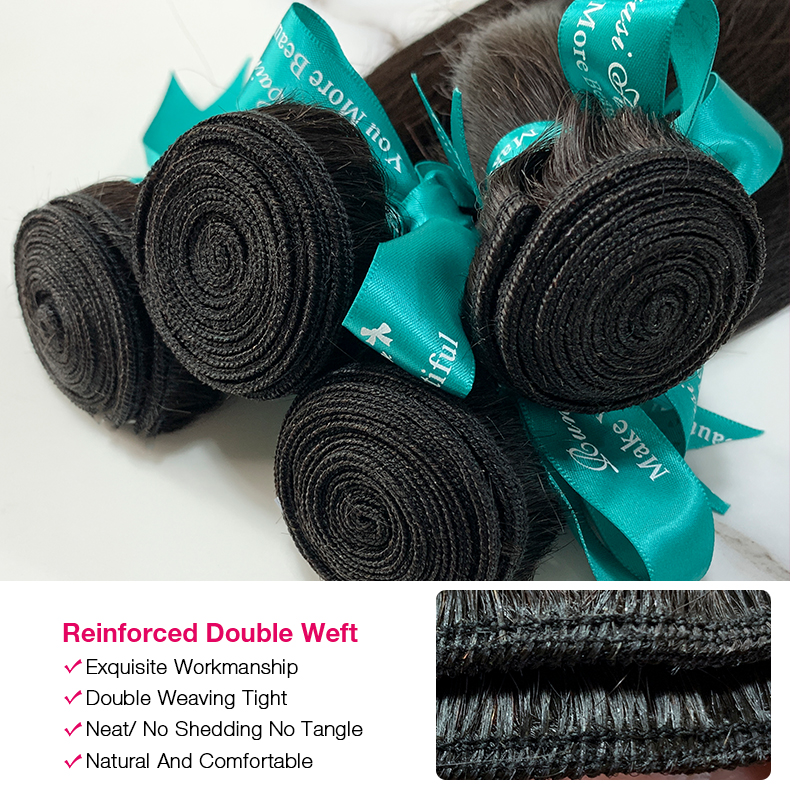 Natural Black Color Straight 3 Bundles with 4*4 Lace Closure