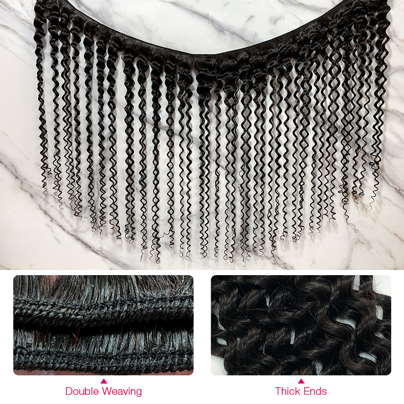 Natural Black Color Deep Curly 3 Bundles with 5*5 Lace Closure