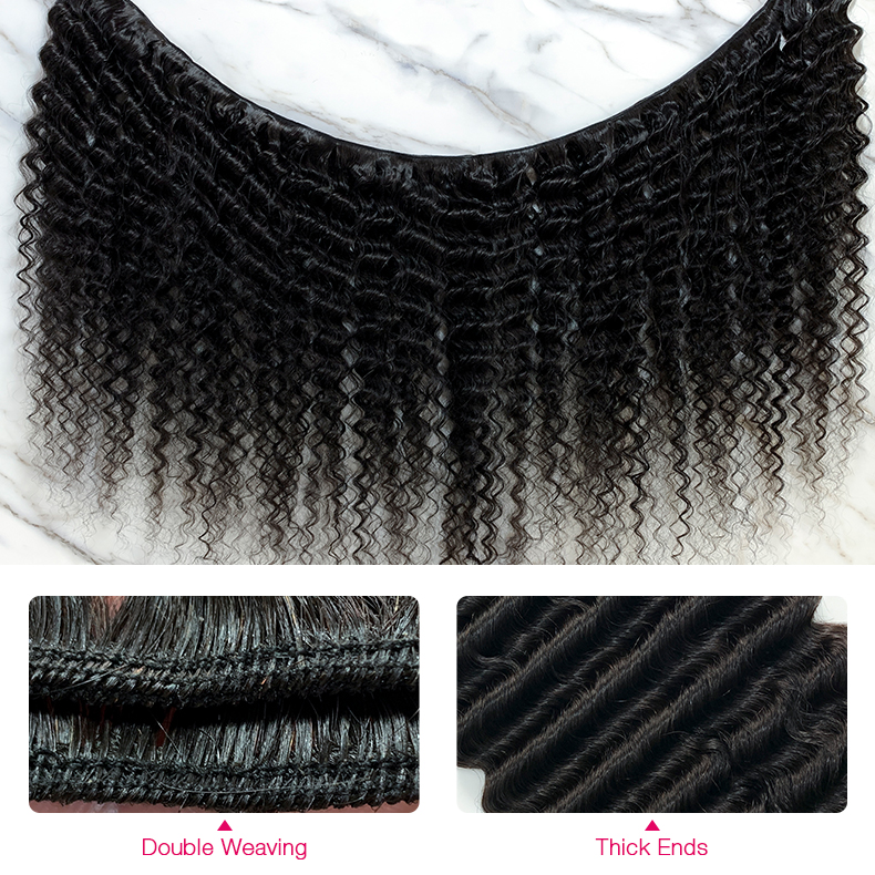 Natural Black Color Deep Wave 3 Bundles with 13*4 Lace Frontal